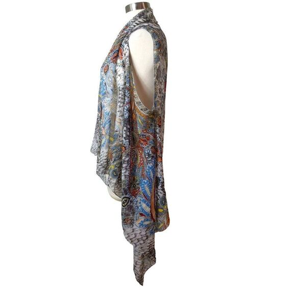 Bohemian Sleeveless Shawl OS Vest Sheer Festive Paisley Designer Cardigan Wrap - Picture 2 of 4